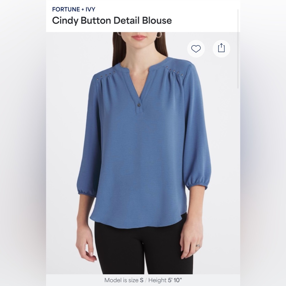 NWT Fortune & Ivy Cindy Button Blouse - size medium blue